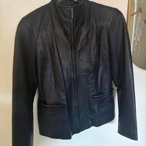 JLC NY womens genuine leather zip up black jacket size small Y2K 90s EUC